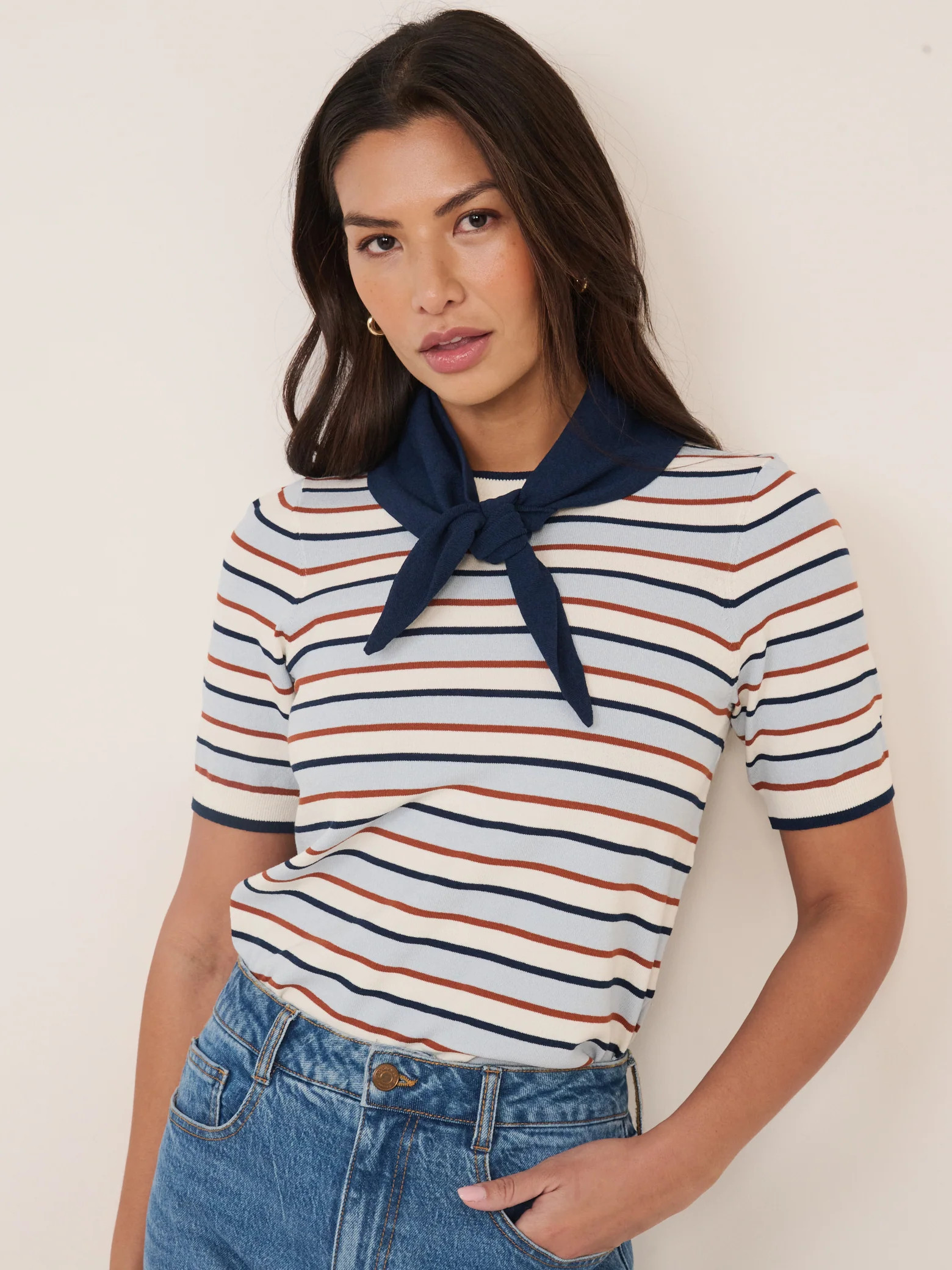 Blue Striped Tie Neck T-Shirt | Nobody's Child