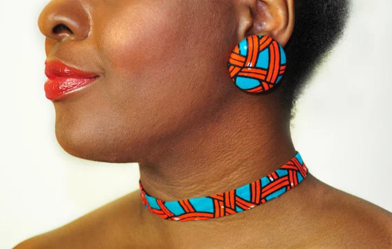 Tafo Choker, African print choker, Ankara choker, blue and orange choker | Etsy (US)