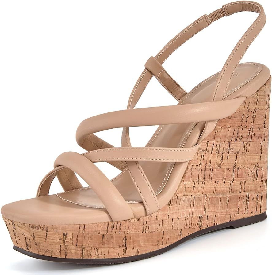 Coutgo Women Platform Wedge Sandals Cork Slingback Wedges Espadrilles Heels Summer Shoes | Amazon (US)