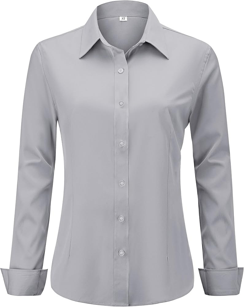 hearain Soft Wrinkle-Free Women's Button Down Dress Shirts Solid Long Sleeve Work Blouses Fit Str... | Amazon (US)