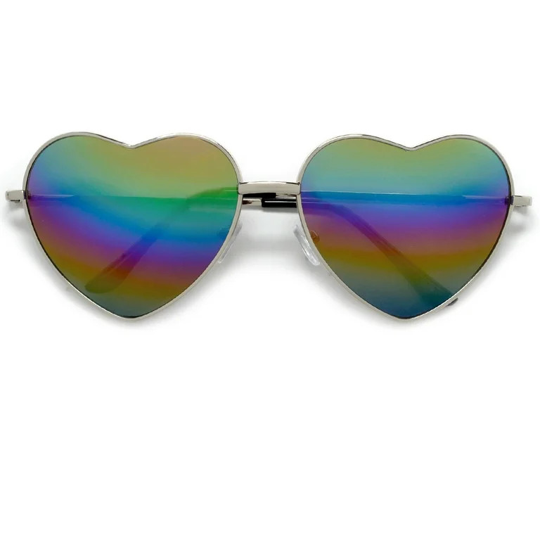 Cute Rainbow Mirrored Metal Heart Shaped Sunglasses - Walmart.com | Walmart (US)