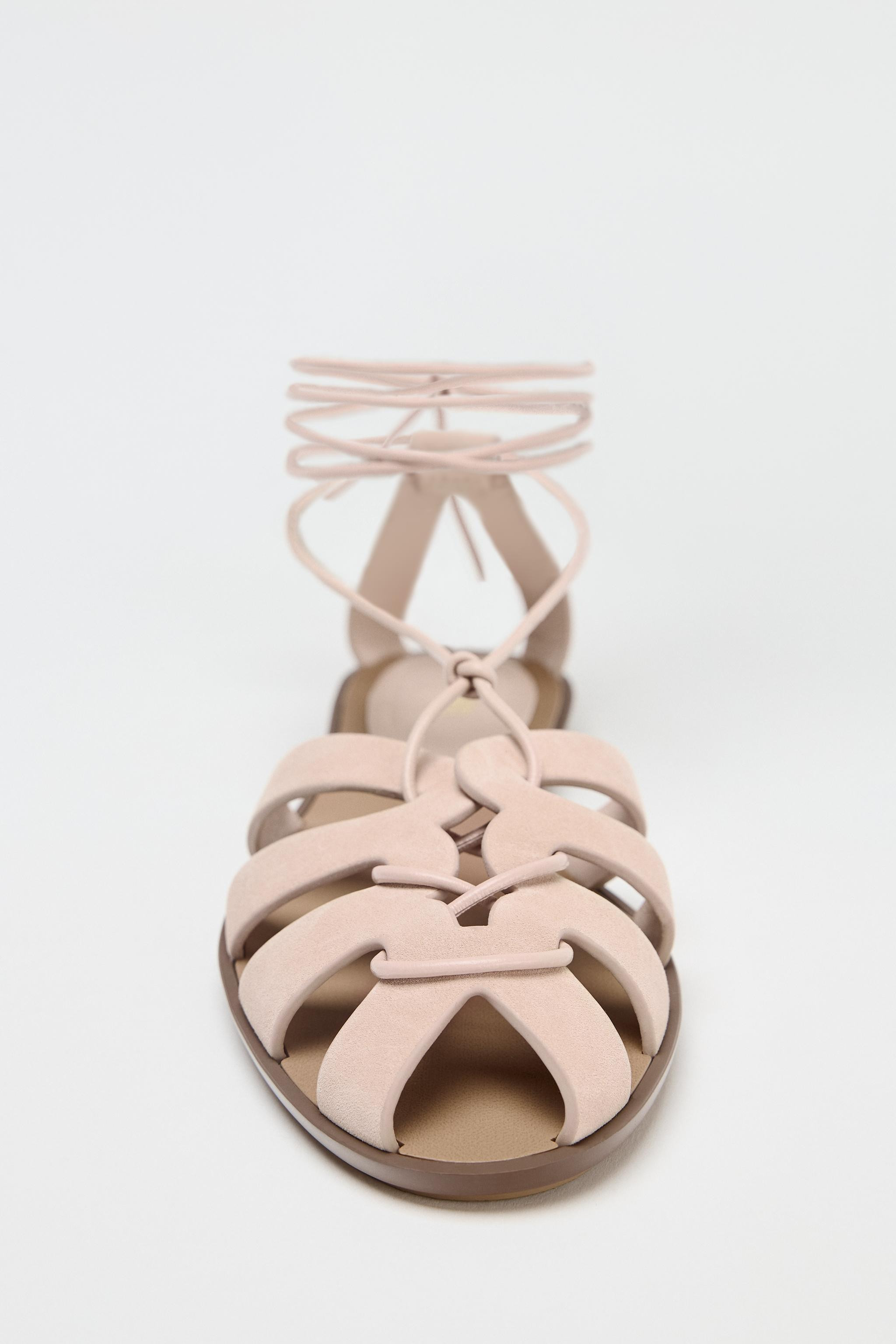 TIED SPLIT SUEDE STRAPPY SANDALS | Zara UK