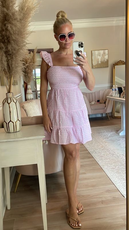 Feeling like Barbie in this adorable pink gingham smocked mini dress. Also how cute are these sunglasses?! 💖💕 

#LTKSeasonal #LTKunder50 #LTKstyletip