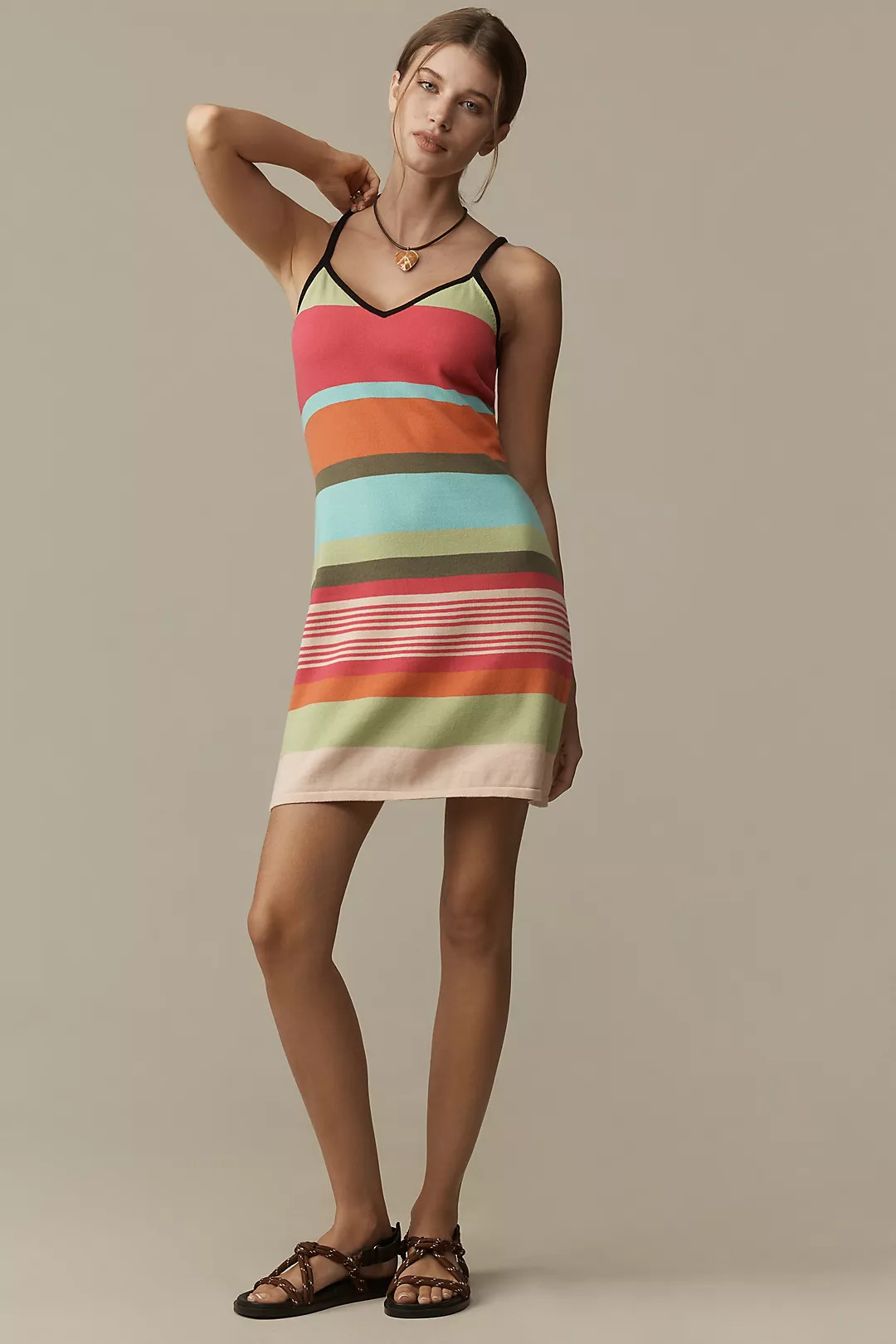 Siempre Cotton V-Neck Mini Sweater Dress | Anthropologie (US)
