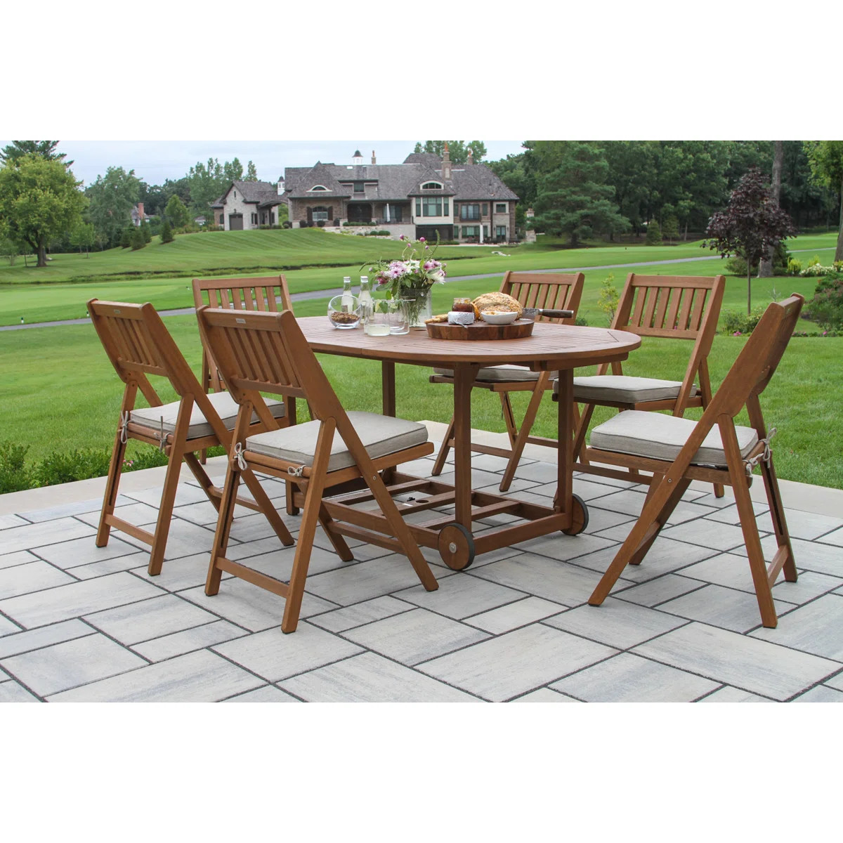 Ardy 6-Person Foldable Acacia Wood Patio Dining Set with Oval Table | Wayfair North America