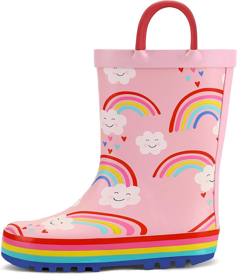 K KomForme Kids Rain Boots Waterproof Printed Rubber boots with Handles | Amazon (US)