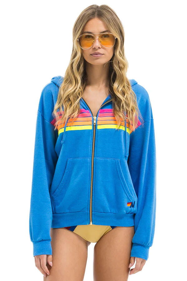 5 STRIPE RELAXED ZIP HOODIE - COBALT // NEON | Aviator Nation