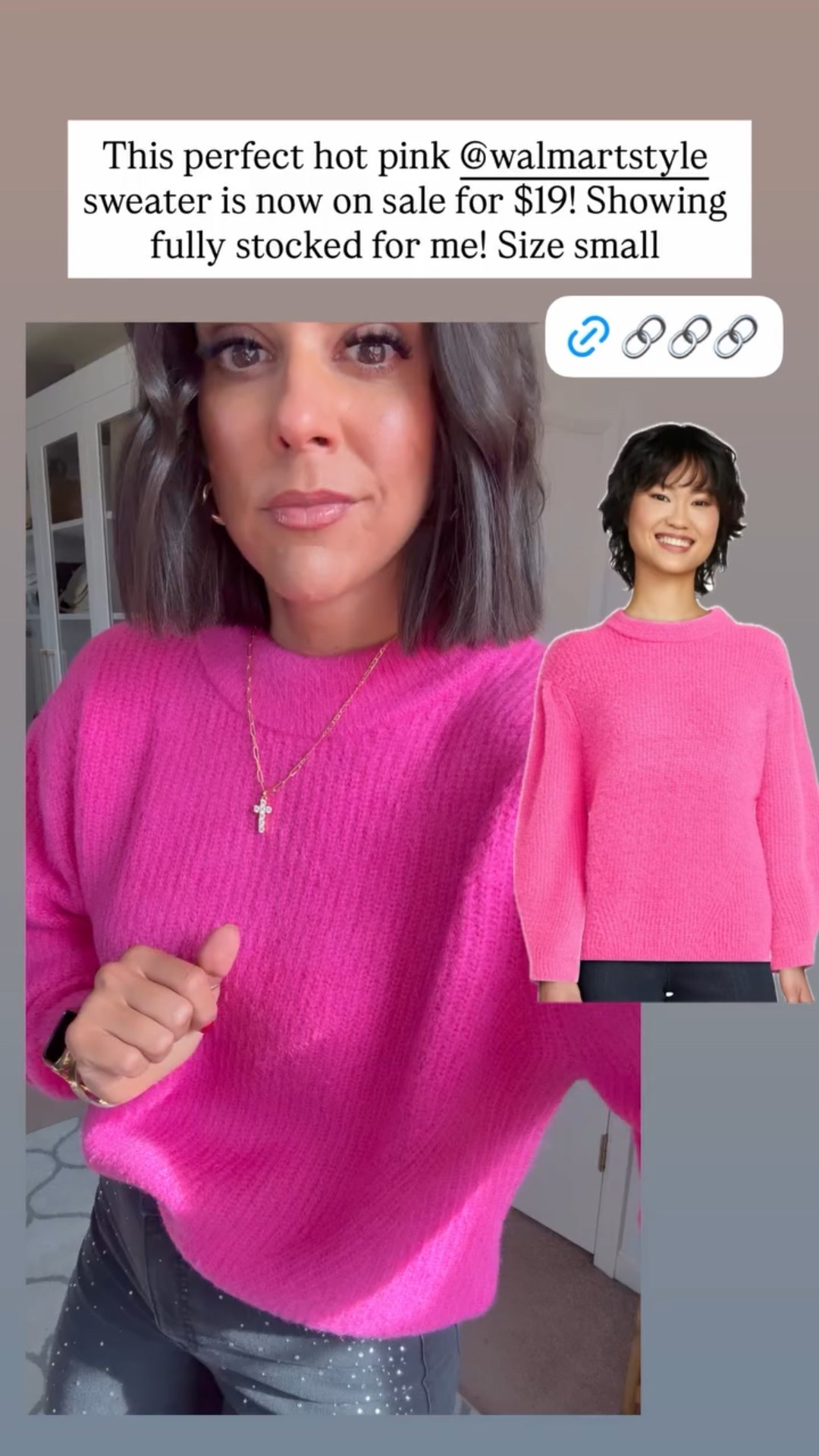 This perfect hot pink @walmartstyle sweater is now on sale for $19! Showing fully stocked for me! Size small