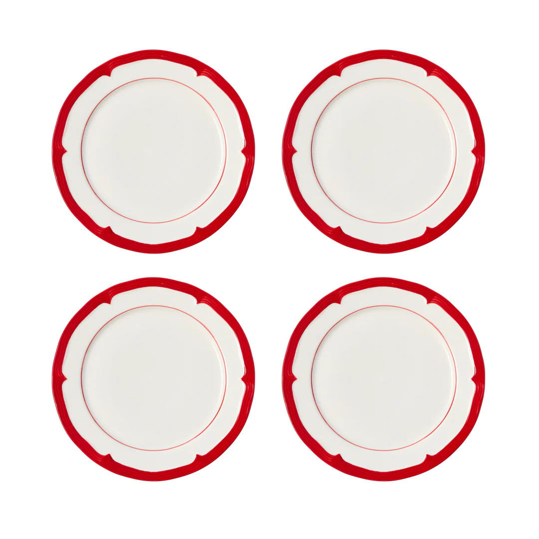 Red Soft Scallop Embossed Dinner Plate Set of 4 | In The Roundhouse