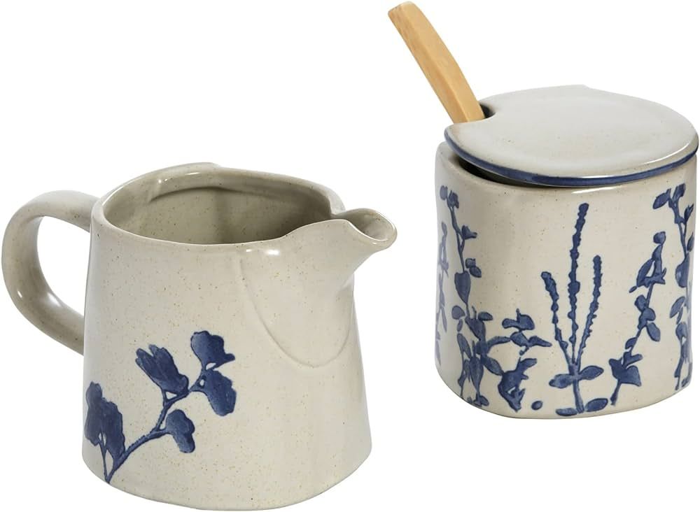 Creative Co-Op Hand Stamped Stoneware Sugar Pot with Lid and Creamer Dining/Entertain Mugs & Cups... | Amazon (US)