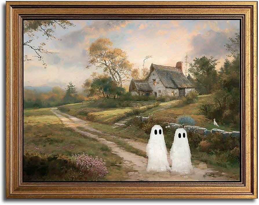 Wemandh Gold Framed Vintage Halloween Wall Art, Rustic Landscape Wall Decor, Cute Ghost Decor Wal... | Amazon (US)
