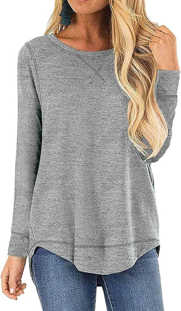 JomeDesign Womens Crewneck Sweatshirts Solid Color Tunic Tops for Leggings Long Sleeve Sweaters C... | Amazon (US)