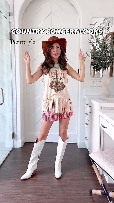 Country concert outfits. Festival outfits. Country outfits. Petite outfits. Summer outfits. Amazon looks. 

Denim dress small
Tassel tank top small
Red gingham shorts small
Floral dress small
White cowboy boots 6 
Amazon belt 
Amazon necklace 


#LTKParties #LTKStyleTip