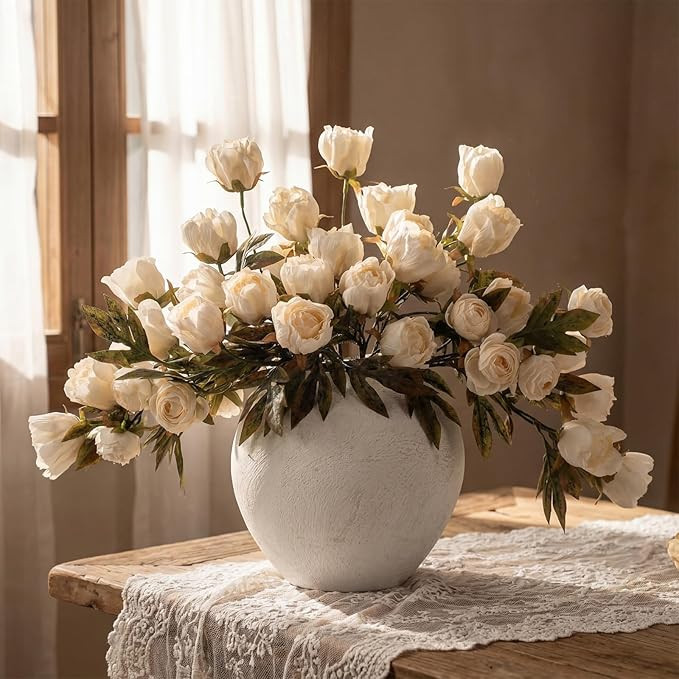 Thiccywoov 8 Pcs Beige Faux Peony Stems Flowers Bulk Vintage Artificial Silk Peonies Stems Real L... | Amazon (US)