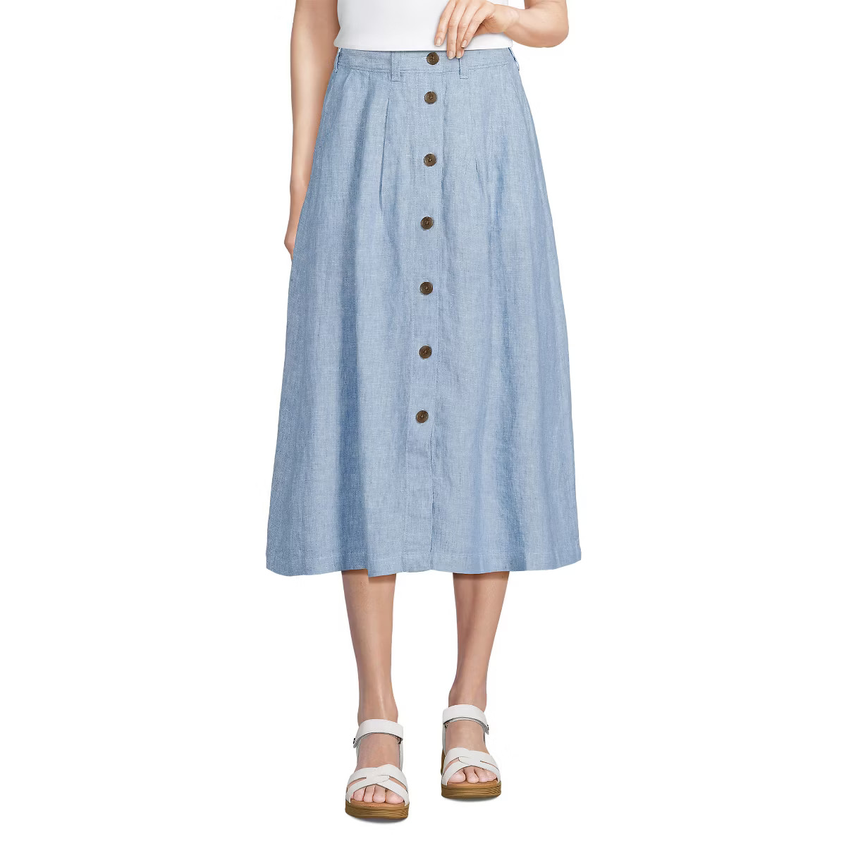 Lands' End Women's Button Front Linen Midi Skirt | Target