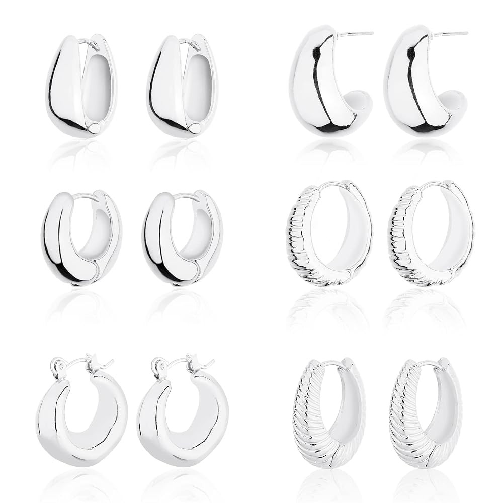 Wgoud Chunky Hoop Earrings Set 14K Gold Plated Hoop Earrings for Women Hypoallergenic, Thick Twis... | Amazon (US)