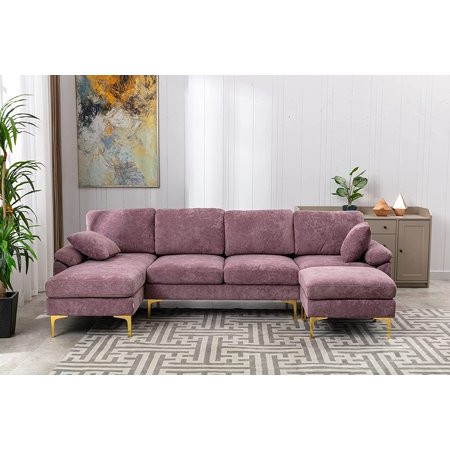 Modern Large Sectional Sofa Couch & Ottoman Set with 2 Pillows Living Room Modular Sofa Accent Sofa  | Walmart (US)