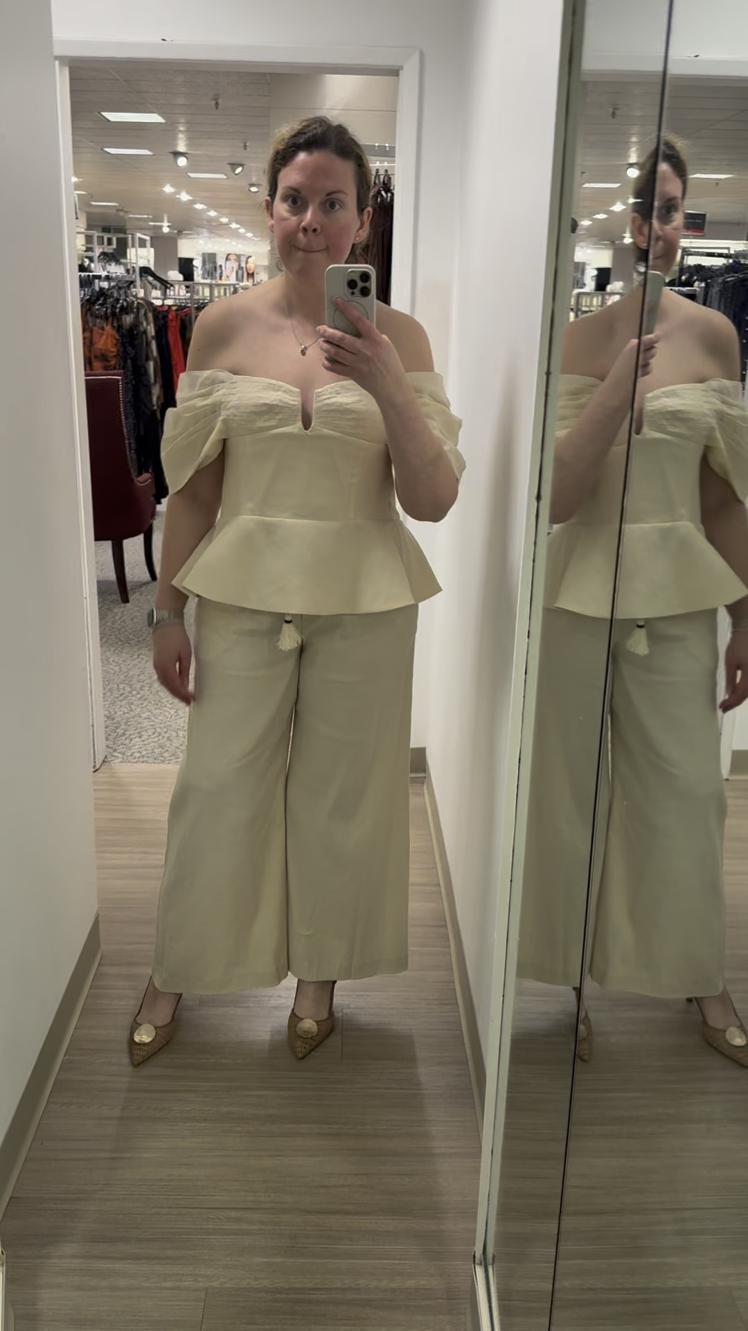 My review of the fit on the Style by Simkins off the shoulder top and linen pants as a curvy mid size shopper

#LTKMidsize #LTKSummerEdit #LTKWorkwear