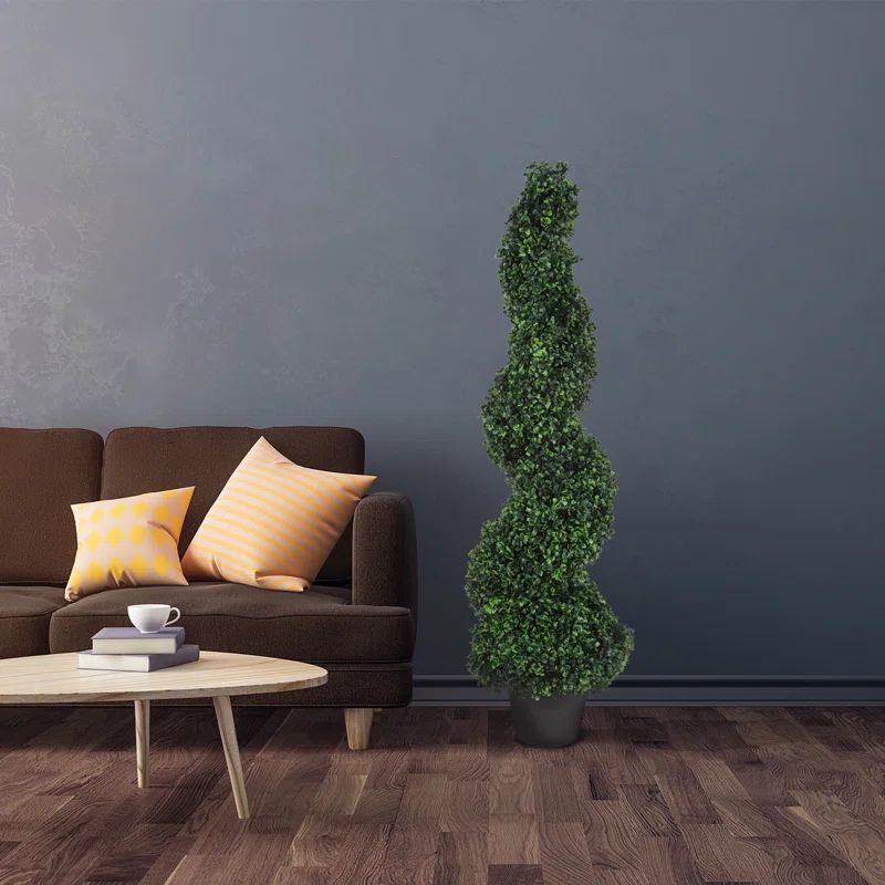 50"Faux Tree Spiral Topiary Plant, Artificial Boxwood Spiral Plant in Planter | Wayfair North America