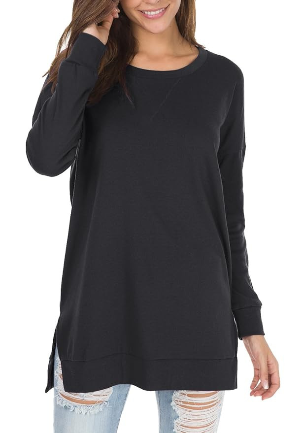 levaca Women's Fall Long Sleeve Side Split Loose Casual Pullover Tunic Tops | Amazon (US)