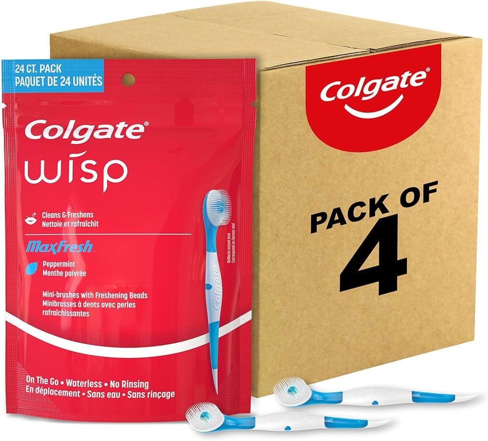 Colgate Max Fresh Wisp Disposable Mini Travel Toothbrushes, Peppermint, 24 Count (Pack of 4) | Amazon (US)