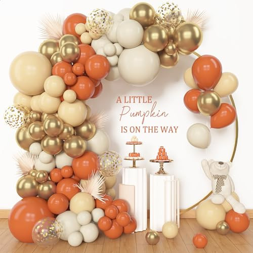 Amandir 153pcs Orange Balloon Arch Garland Kit, Different Sizes 18 12 10 5inch Latex Metallic Gold Confetti White Sand Pastel Orange Fall Balloons for Pumpkin Baby Shower Birthday Party Decorations | Amazon (US)