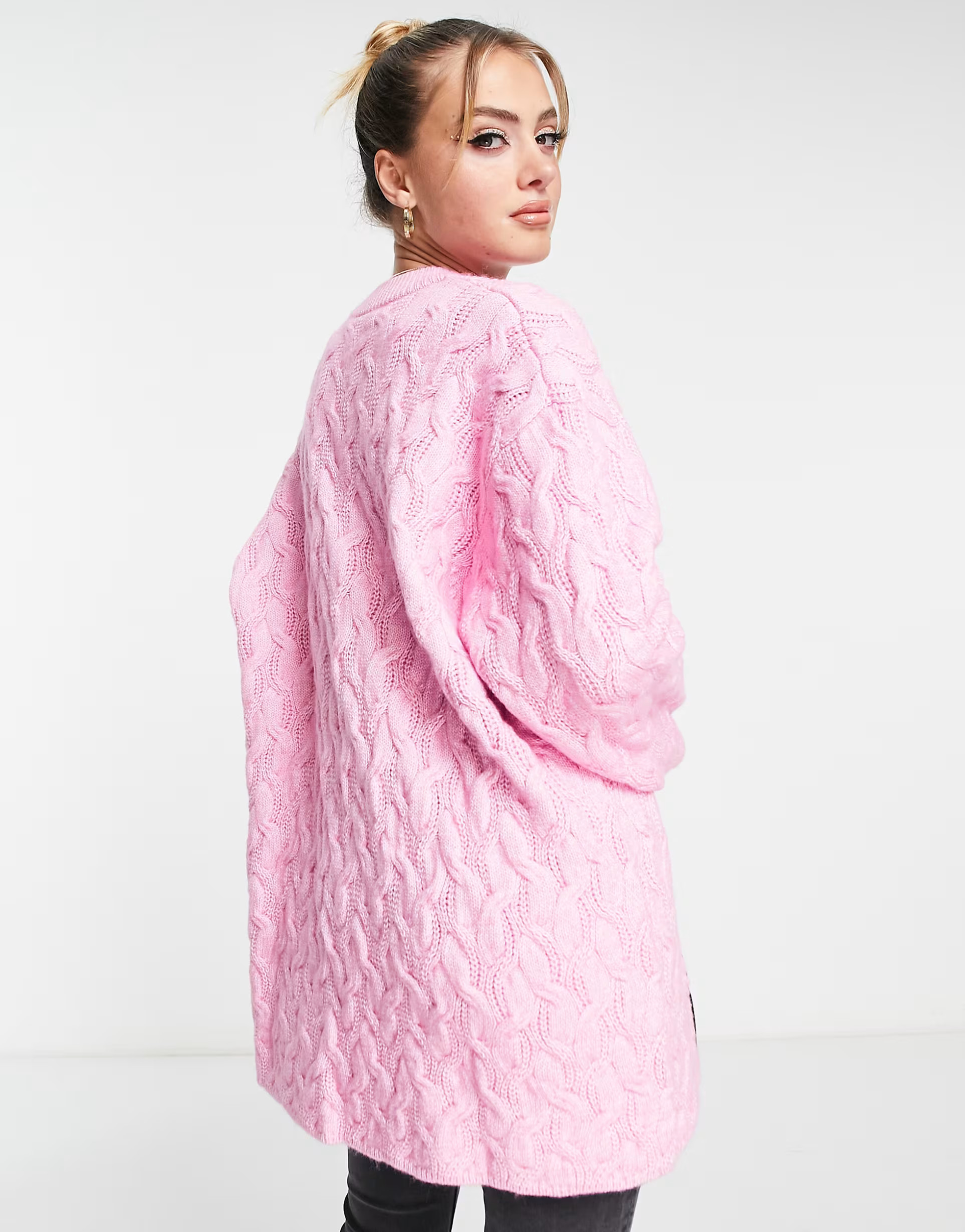 Monki oversized cable knit sweater in pink | ASOS (Global)