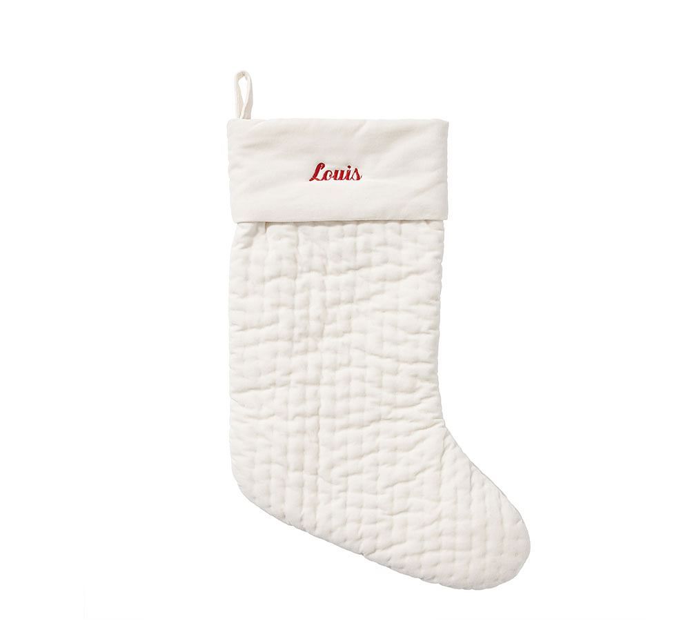 Channel Quilted Velvet Stocking, Ivory - Medium 9&amp;quot;x15.5&amp;quot; | Pottery Barn (US)