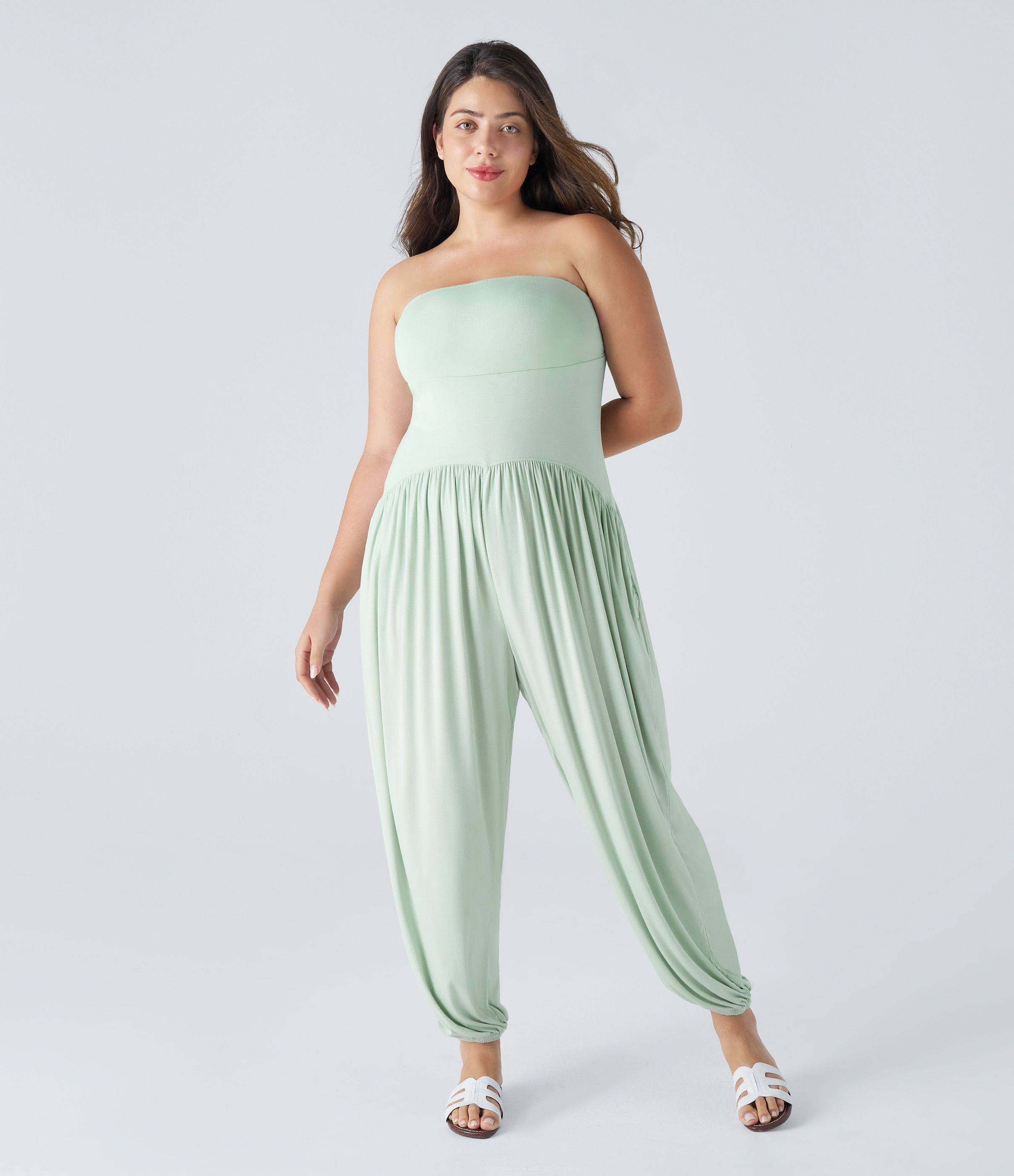 Halara Ribbed Tube Pocket Casual Plus Size Jumpsuit - Fairest Jade - 2X | HALARA
