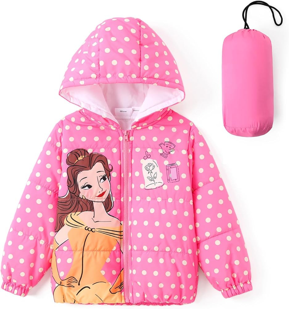 Disney Frozen Elsa Princess Belle Moana Minnie Toddler Girl Puffer Jacket Lightweight Packable Wa... | Amazon (US)