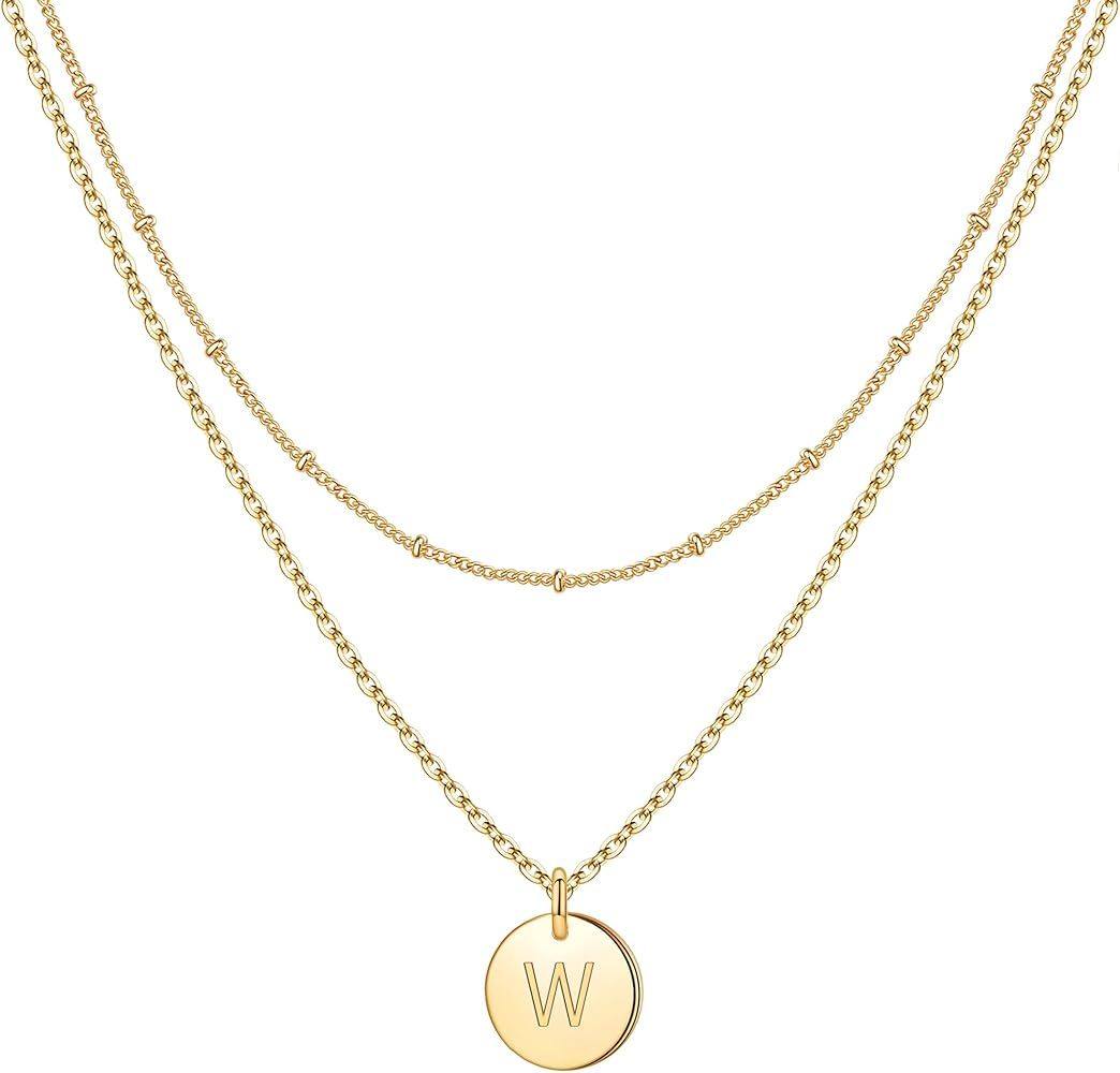IEFWELL Gold Initial Necklaces for Women,14K Gold Filled Double Side Engraved Hammered Gold Coin ... | Amazon (US)