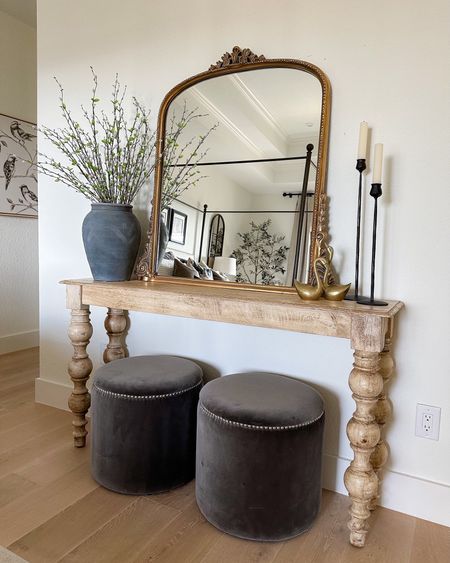Organic elevated modern console table styling 🥰 If my console says out of stock, I linked 2 similar options! The mirror is the 3’ size.

I used 2 bunches of the pussywillow stems - so realistic and great for spring decor!

#LTKhome #LTKstyletip #LTKfindsunder100