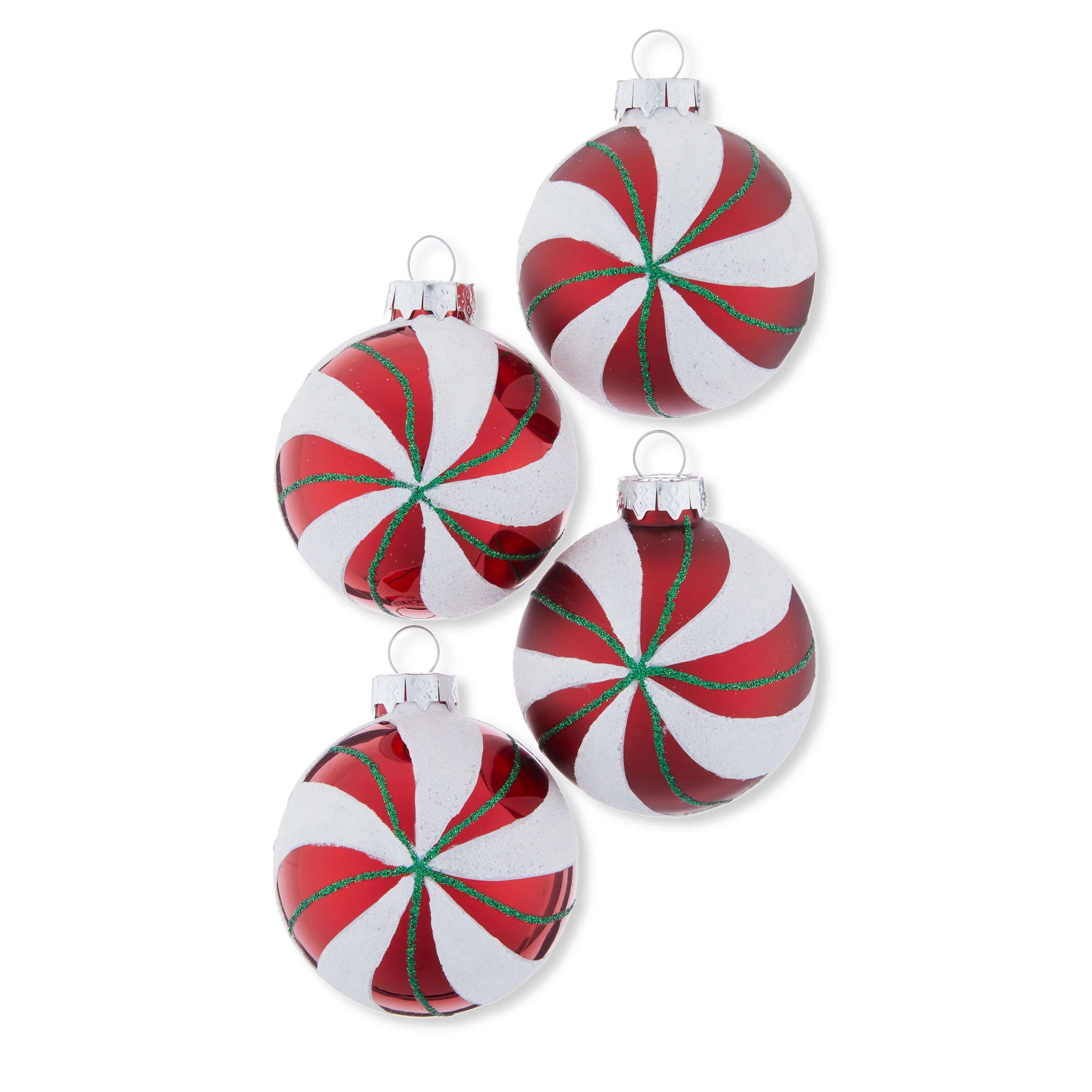 Red & White Swirl Glass Christmas Ornaments, 4 Count, by Holiday Time - Walmart.com | Walmart (US)