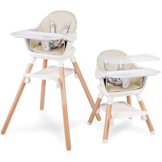 Baby High Chair, 6 in 1 Convertible Wooden High Chairs for Babies and Toddlers, Baby HighChair wi... | Amazon (US)