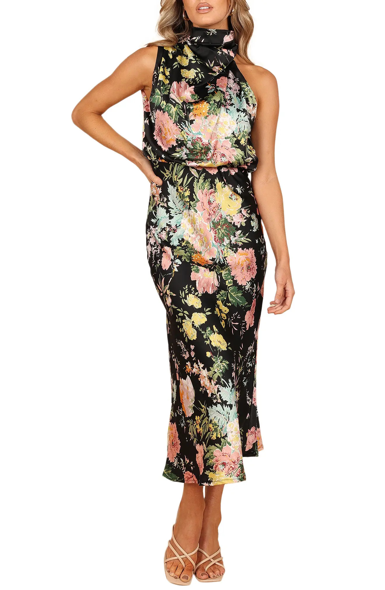 Petal & Pup Anabelle Funnel Neck Satin Midi Dress (Women) | Nordstrom | Nordstrom