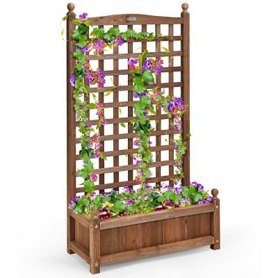 Costway Solid Wood Planter Box with Trellis Weather-Resistant Outdoor 25''x11''x48'' | Target