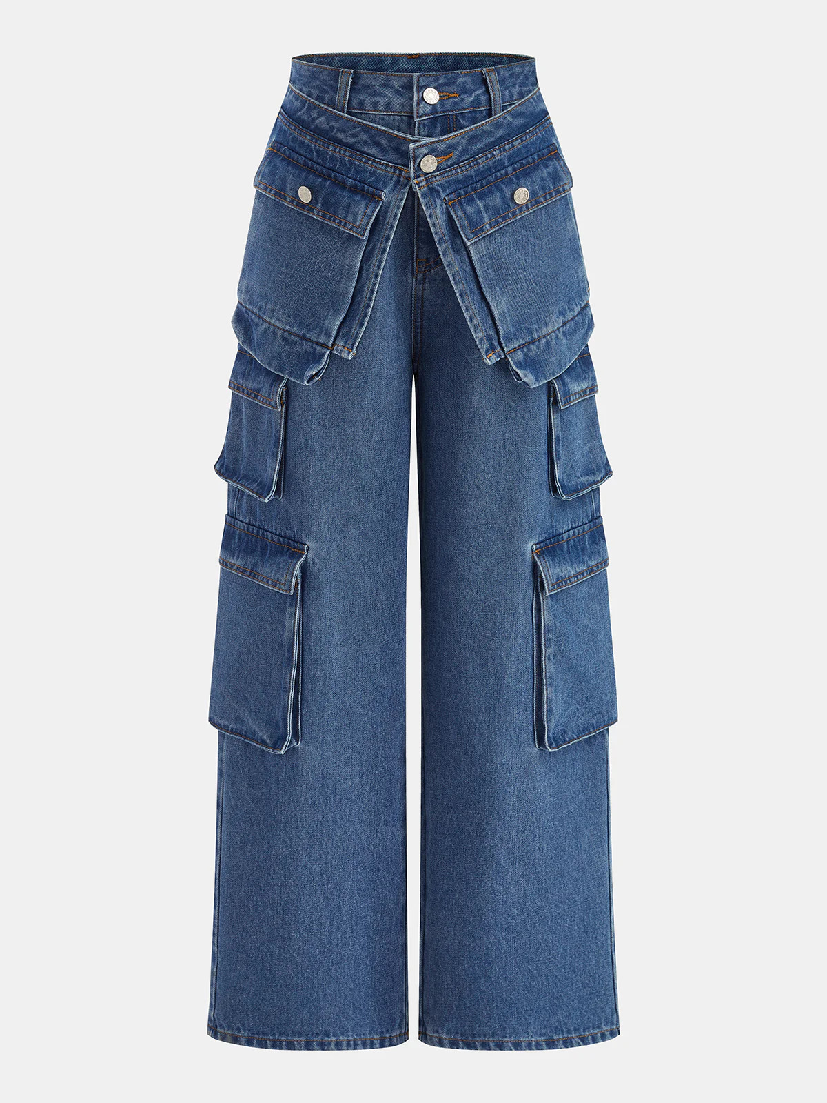 Multi Pocket Wide Leg Denim Pants | Commense