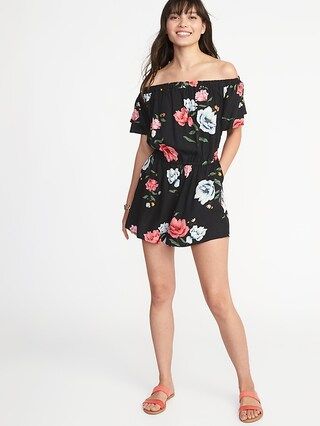 Waist-Defined Tiered-Sleeve Romper for Women | Old Navy US