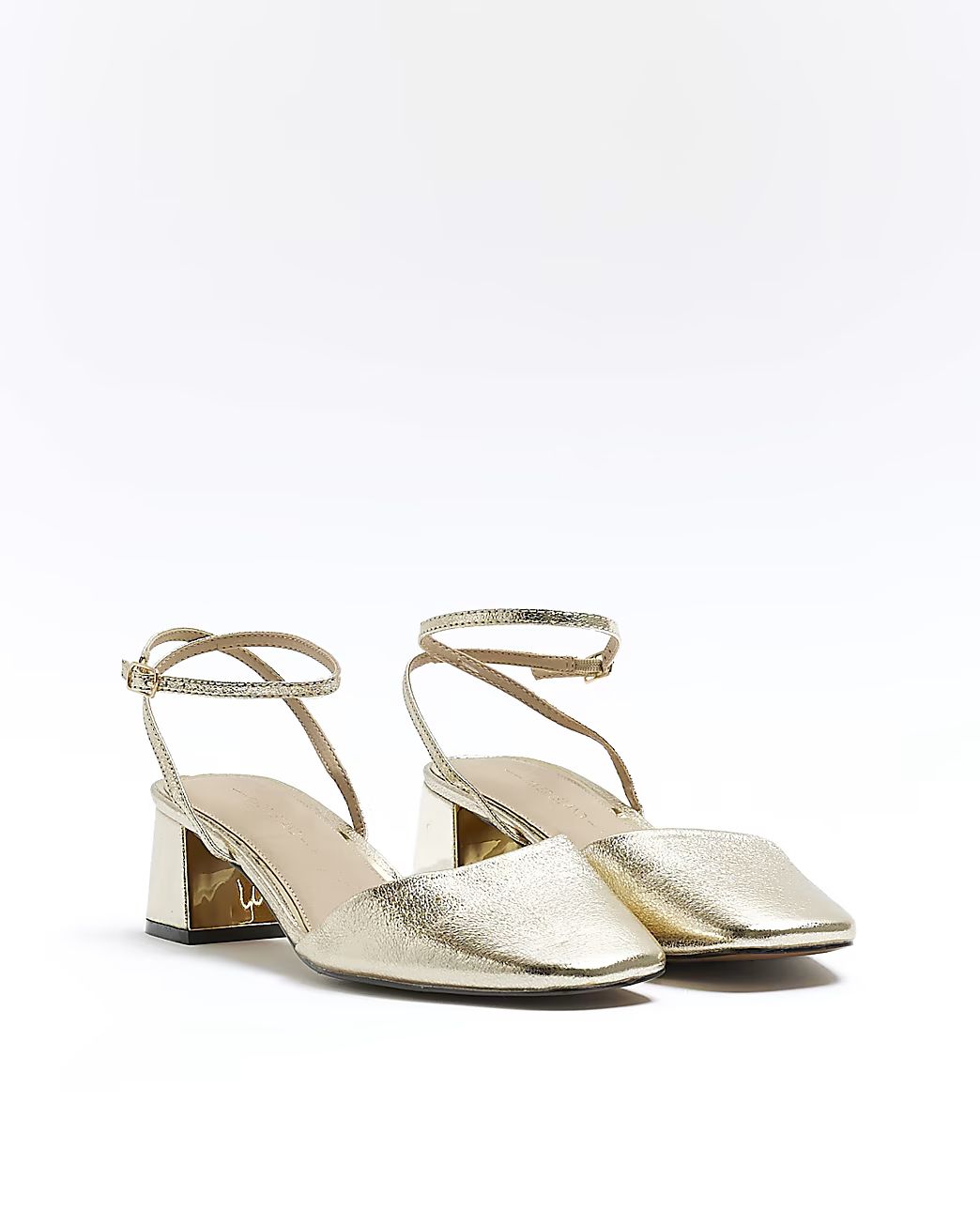 Gold block heeled court shoes | River Island (UK & IE)