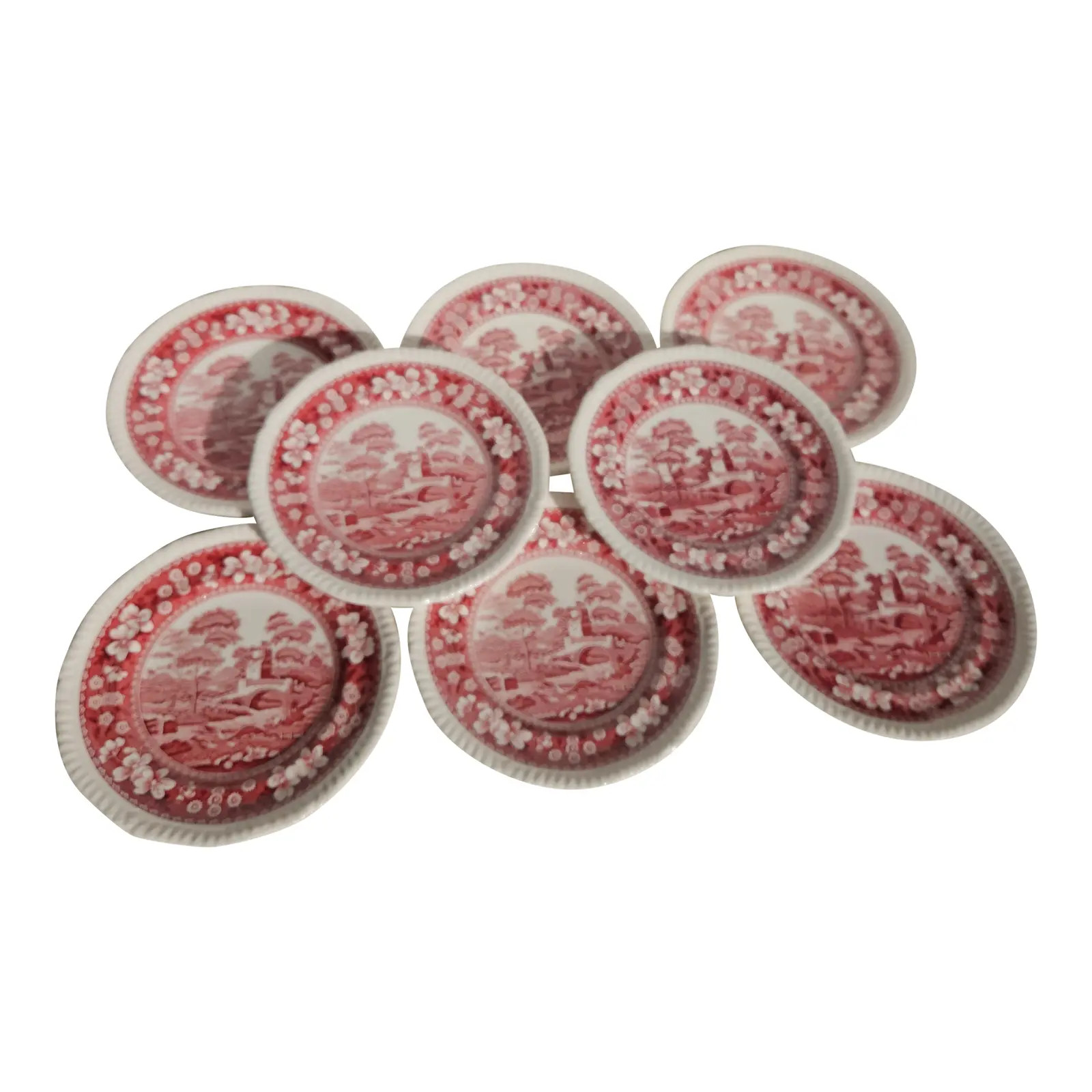 Spode Pink Tower Pattern Small Plates - Set of 8 | Chairish