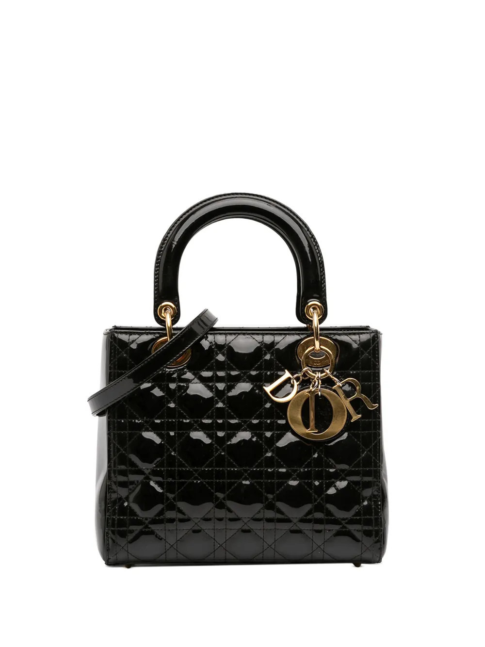 Christian Dior Pre-Owned 2010 Medium Patent Cannage Lady Dior satchel - Black | Farfetch Global