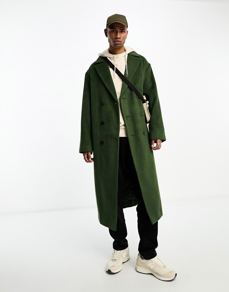 ASOS DESIGN oversized wool mix overcoat in green-Auburn | ASOS (Global)