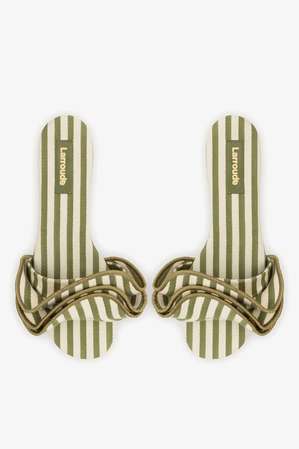 Ivy Ruffle Flat Seaweed Striped Canvas | Larroude