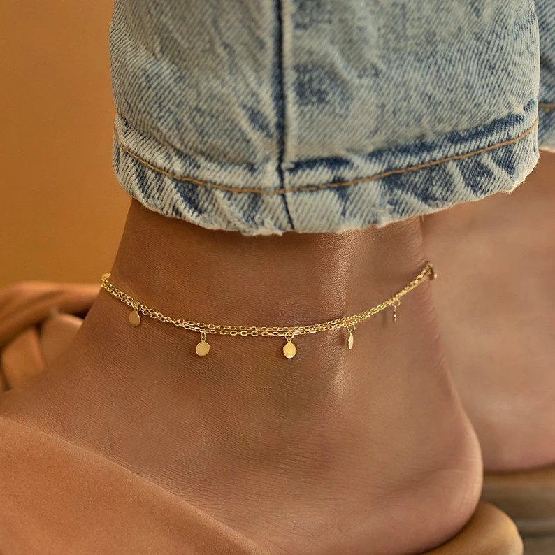 Gold Disc Anklet – Layered Chain Ankle Bracelet, Dainty Boho Jewelry - Etsy | Etsy (US)
