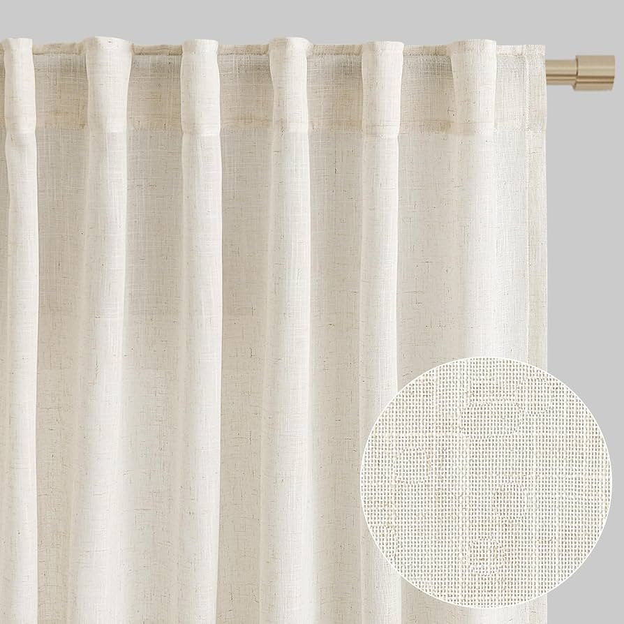 Joywell Cream Natural Back Tab Rod Pocket Linen Curtains 96 Inches Long 2 Panels for Living Room ... | Amazon (US)
