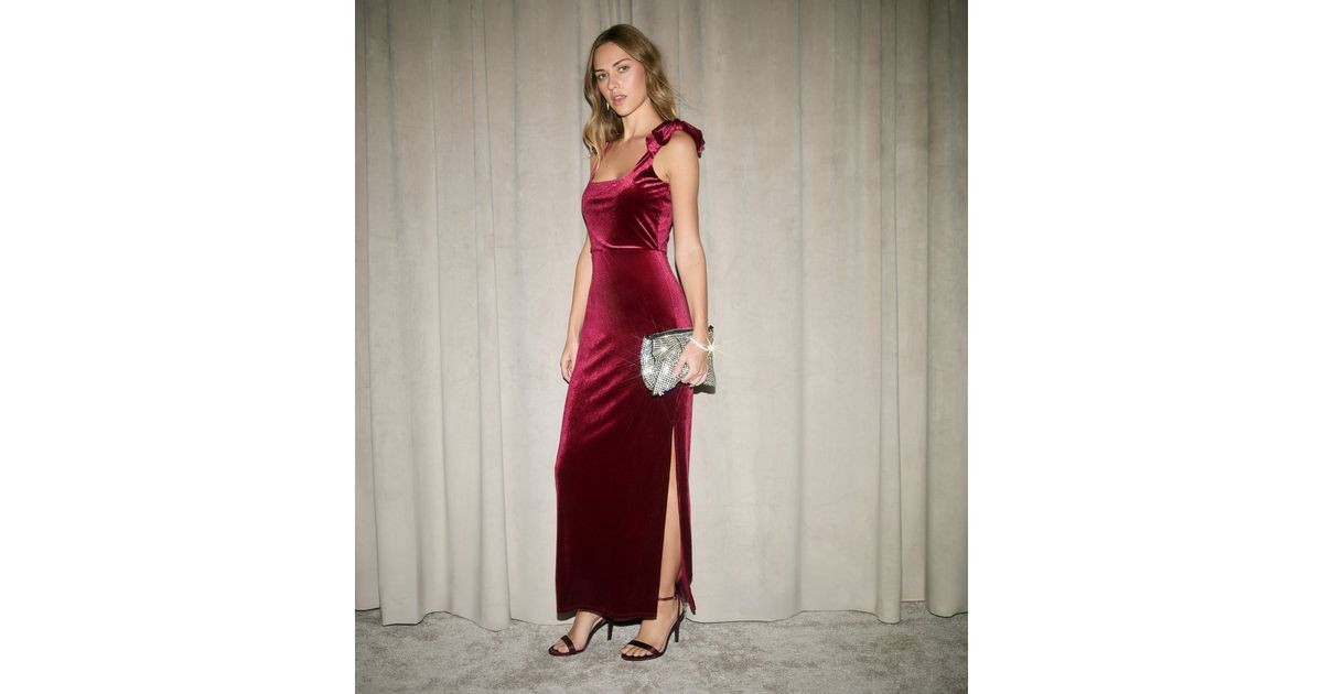 Burgundy Velvet Bow Shoulder Midi Dress | New Look | New Look (UK)