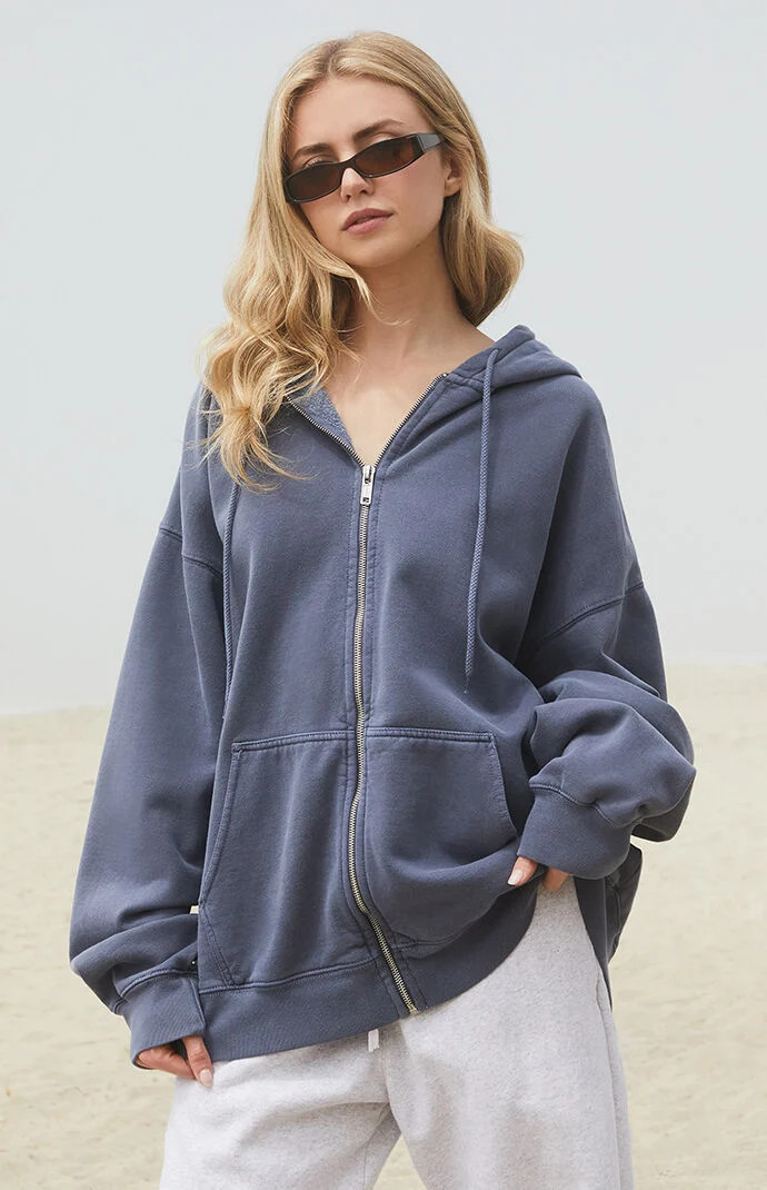 John Galt Women's Christy Full Zip Oversized Hoodie in Medium Gray | PacSun