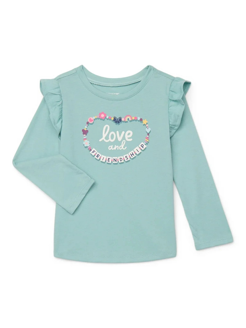 Garanimals Toddler Girl Ruffle Shoulder Long Sleeve Graphic T-Shirt, Sizes 18M-5T | Walmart (US)