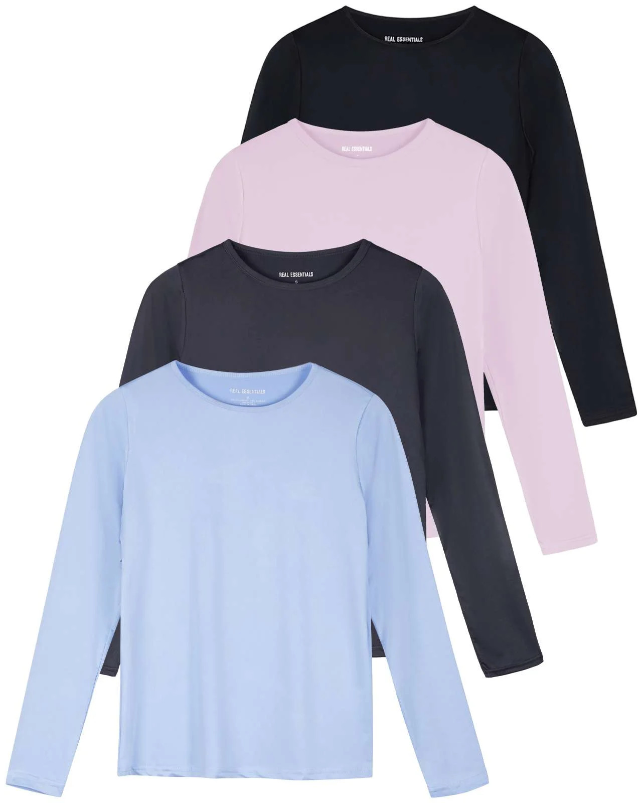 Real Essentials 4 Pack: Women's Dry-Fit Tech Stretch Long-Sleeve Athletic Workout T-Shirt (Availa... | Walmart (US)