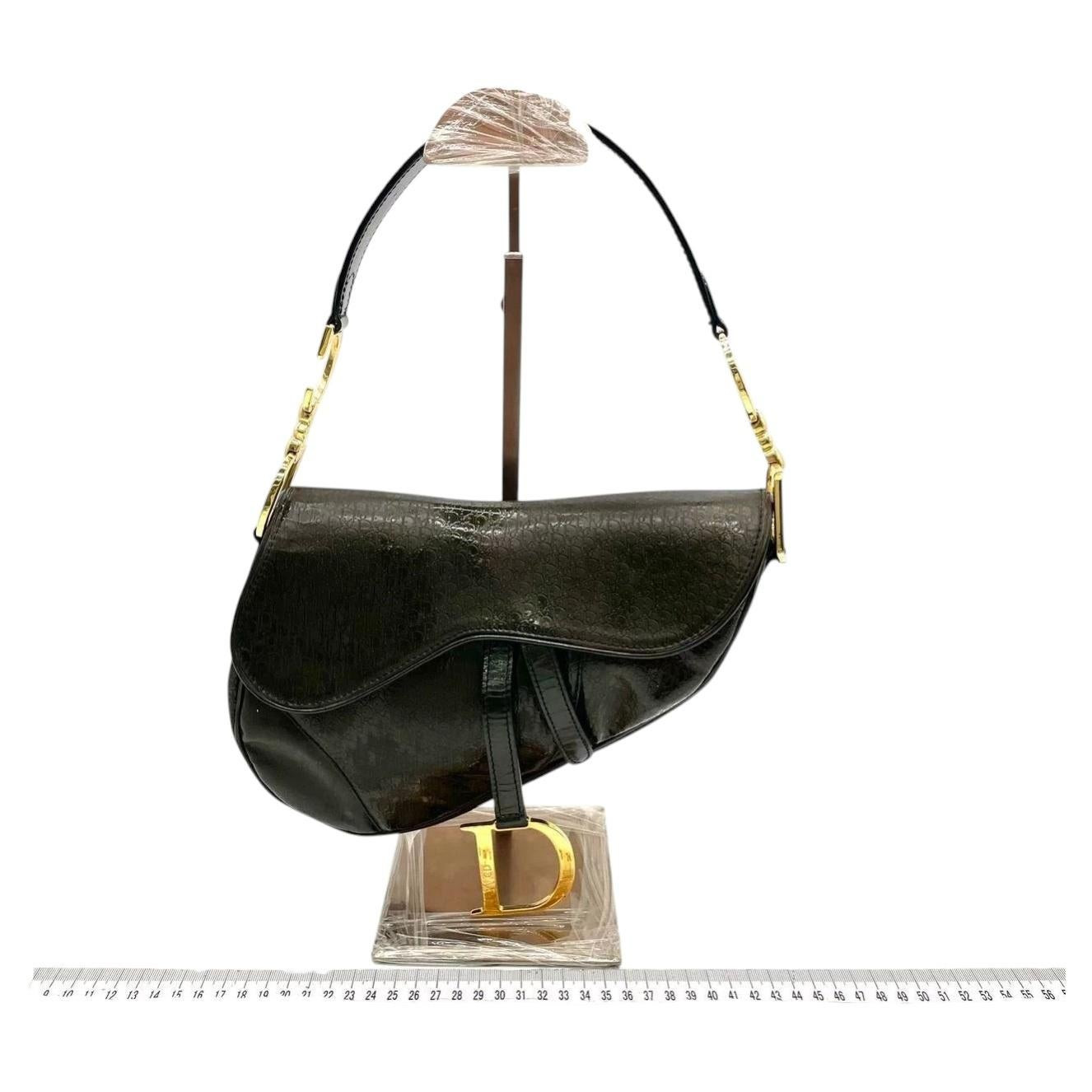 Dior Saddle Small Vintage Shoulder Bag Dark Green Oblique Print Patent Leather For Sale at 1stDib... | 1stDibs